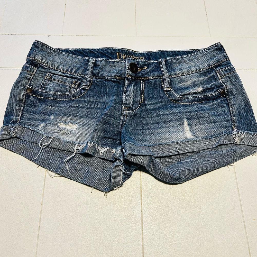 Decree Light Blue Distressed Jean Shorts